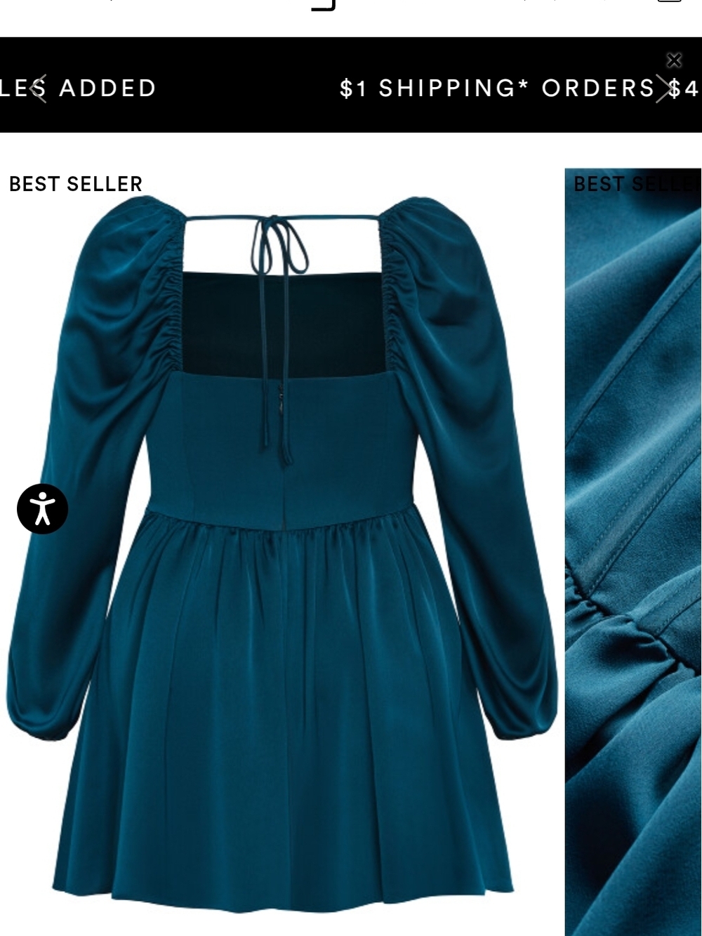City Chic Teal Blue Long Sleeve Square Neck Mini Dress
